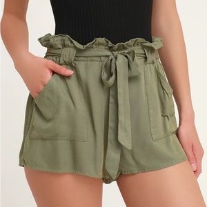 Olive green high-waisted shorts